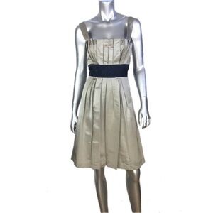 Vera Wang Lavender Label Silk Taupe Pleated Cocktail Mini Dress Size 2